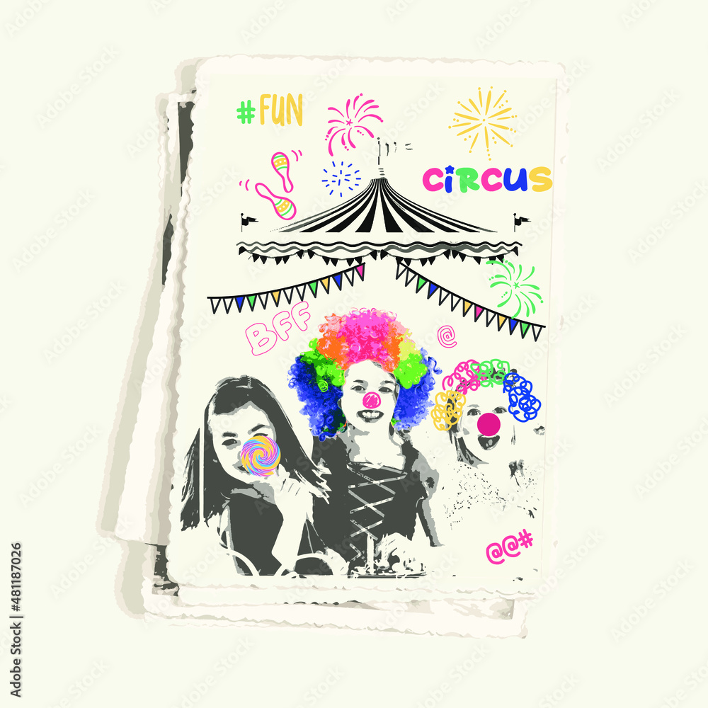 Obraz premium CIRCUS JOKER CHARACTERS AND TENNT VECTOR SKETCH