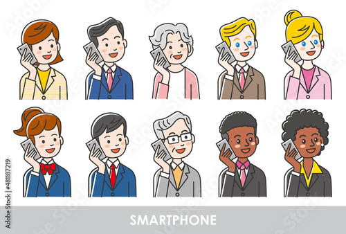スマートフォンを操作する世界の人々のイラスト