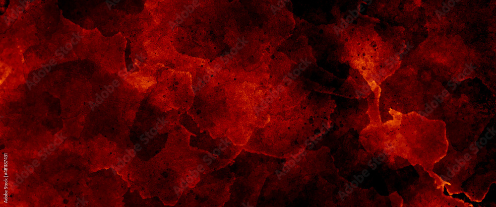 Dark slate background toned classic red color, old textured background, red cement wall with dark texture and banner background,  Scary red wall for background. red wall scratches. - obrazy, fototapety, plakaty 