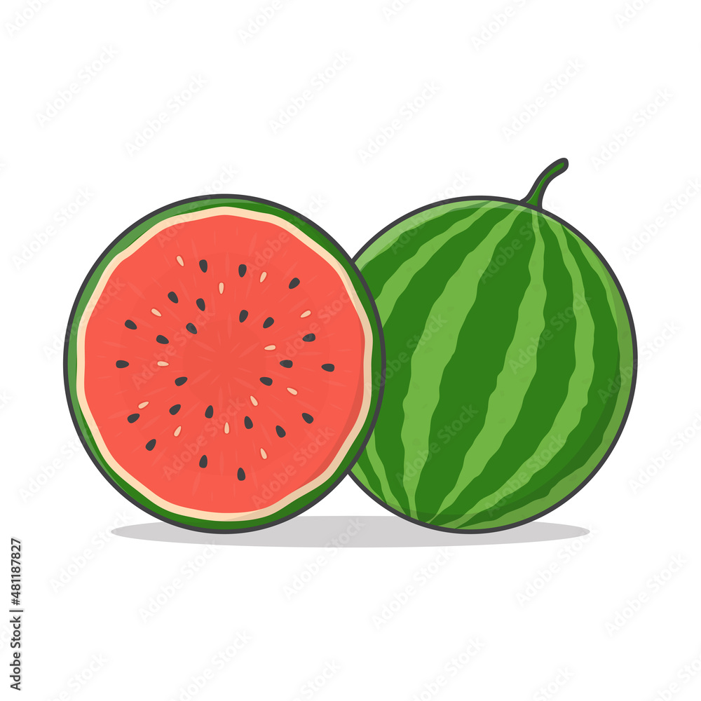 Watermelon Vector Icon Illustration. Fresh And Juicy Whole Watermelons And Slices Flat Icon Watermelon Vector Icon Illustration. Fresh And Juicy Whole Watermelons And Slices Flat Icon