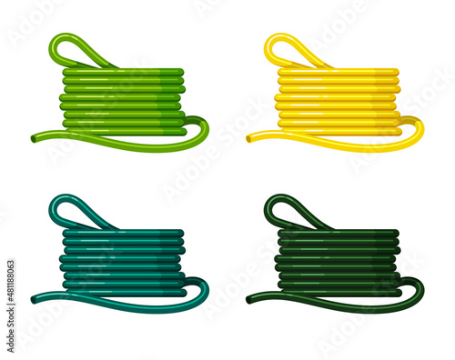 Garden rubber irrigation hoses. Agricultural equipment. Set of vector colorful illustrations isolated on white background