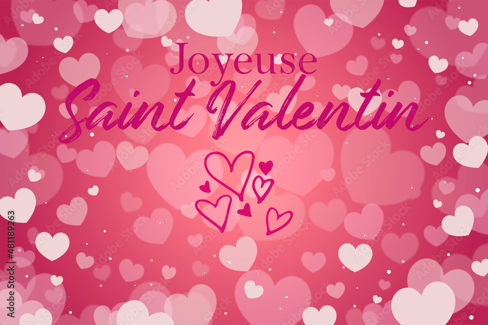 carte ou bandeau pour souhaiter une joyeuse saint Valentin en rose foncé sur un fond rose avec des coeurs blanc et rose en effet bokeh
