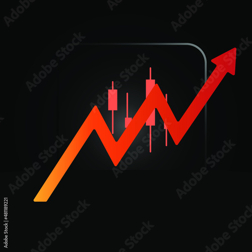 Financial crisis concept. Red Arrow symbol. Money stock illustration.