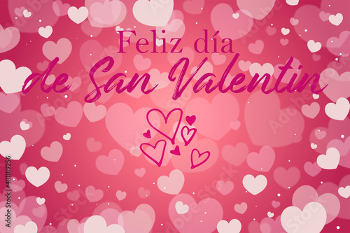 tarjeta o pancarta para desear un feliz d  a de San Valent  n en rosa oscuro sobre un fondo rosa con corazones blancos y rosas en efecto bokeh