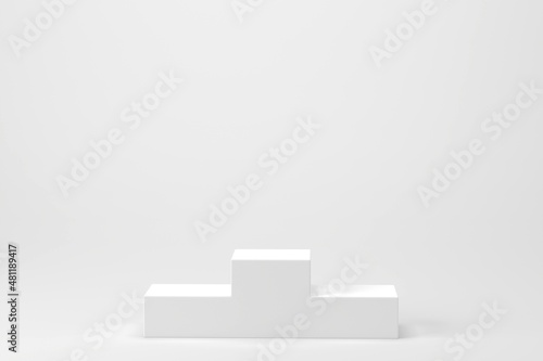 White podium winner 123 stage with blank white backdrop ,3d rendering