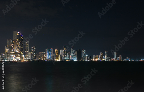 Cartagena  Bocagrande cityscape at night of bustling downtown urban panorama 