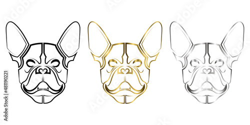 three color black gold and silver line art of french bulldog head Good use for symbol mascot icon avatar tattoo T Shirt design logo or any design you want
