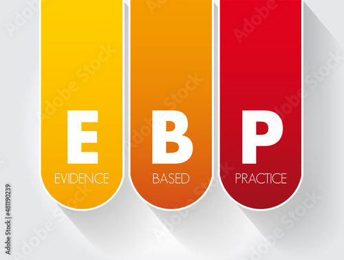 EBP Evidence-based practice - idea that occupational practices ought to be based on scientific evidence, text acronym concept for presentations and reports