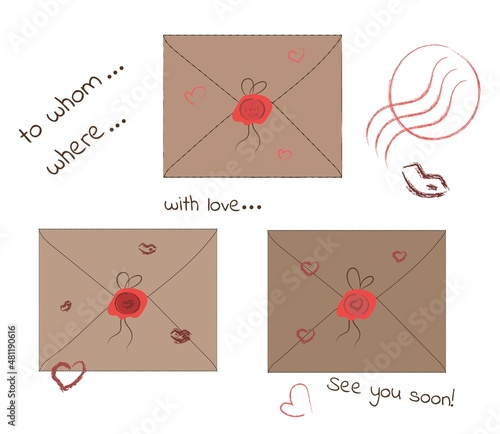 craft envelopes sealed with sealing wax. valentines day letters