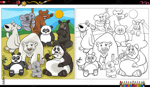 cartoon bears animal characters group coloring book page