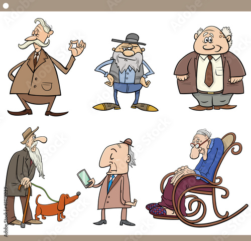 cartoon seniors people characters set