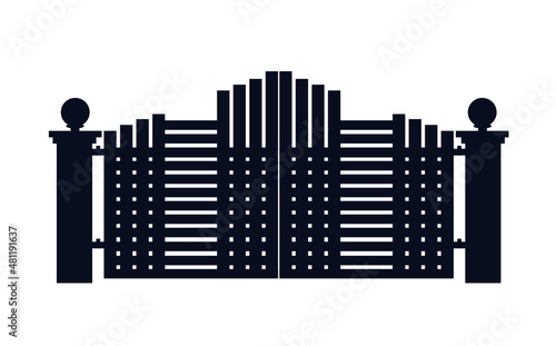 Iron main gate design vector. House gate.
