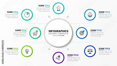 Infographic template with icons and 8 options or steps. Technology concept