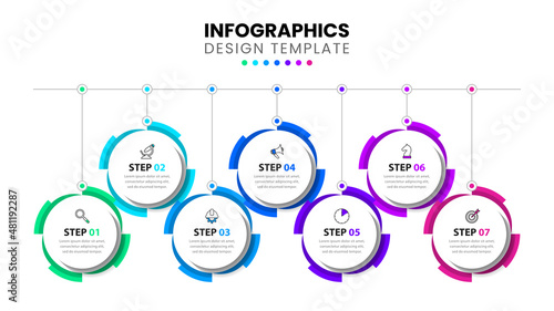 Infographic template with icons and 7 options or steps. Gears