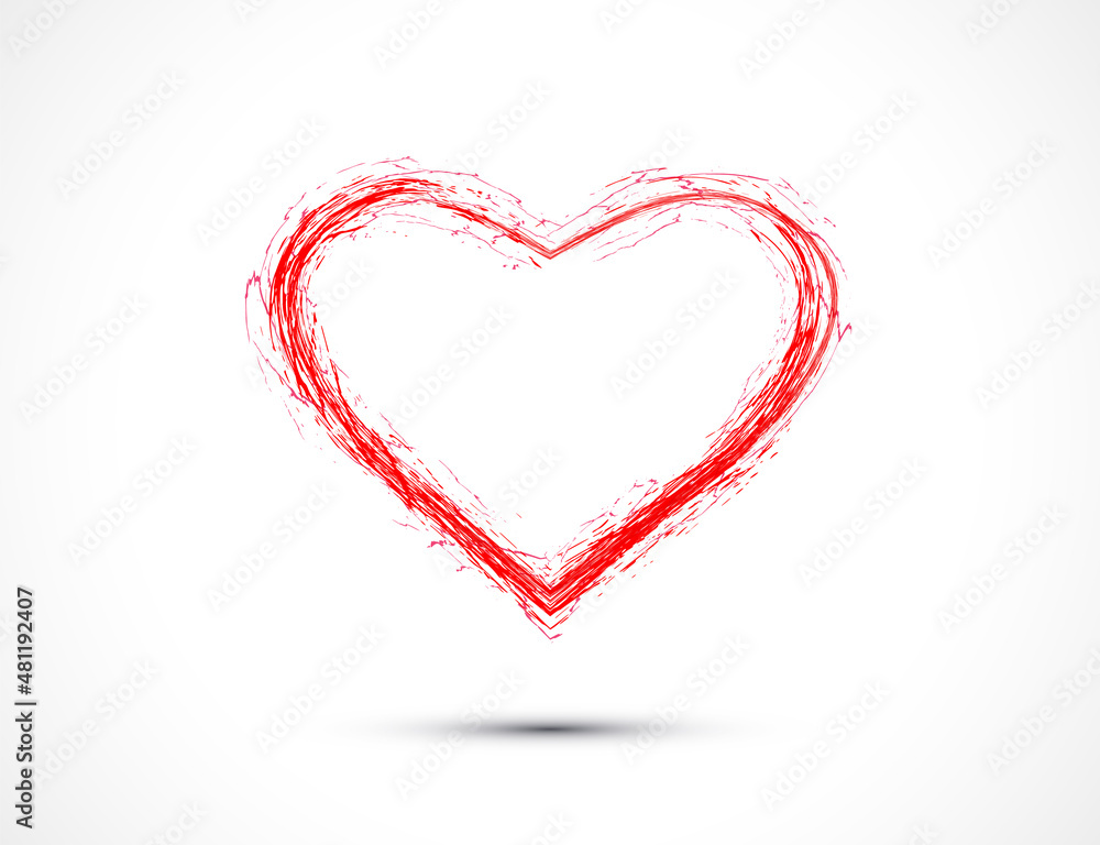 Brush drawing of a heart with veins for Valentine's Day greeting card, banner or celebration invitation.