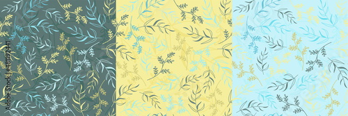 set of seamless spring botanical floral patterns in trendy trendy colors. Vector illustration