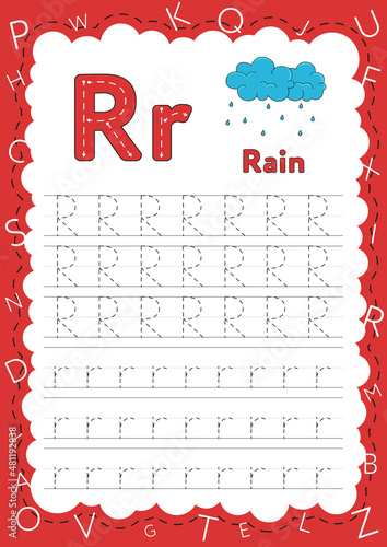 Handwriting workbook for children. Worksheets for learning letters. Activity book for kids. Educational pages for preschool. Letter R