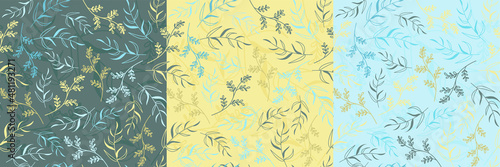 set of seamless spring botanical floral patterns in trendy trendy colors.
