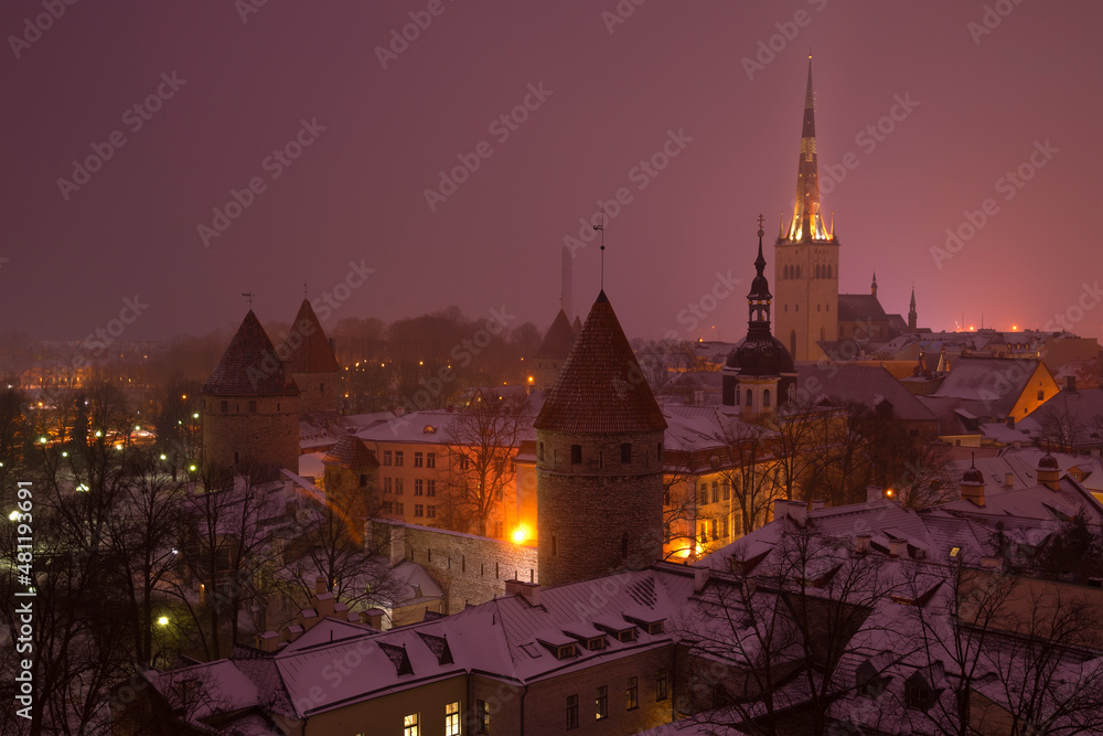 Foggy March night over old Tallinn. Estonia Foggy March night over old Tallinn. Estonia