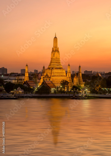 Beautiful view of Wat Arun Temple at sunset in Bangkok  Thailand.