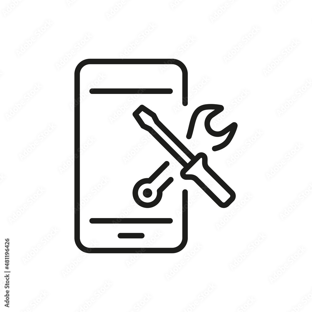 Setting Up Applications on Mobile Phone Line Icon. Service of Software Smartphone Linear Pictogram. Configuration and Technical Support of Cell Phone. Editable stroke. Vector Illustration Setting Up Applications on Mobile Phone Line Icon. Service of Software Smartphone Linear Pictogram. Configuration and Technical Support of Cell Phone. Editable stroke. Vector Illustration
