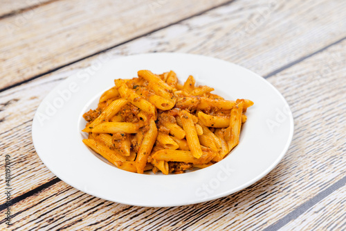 penne pasta with bolognese sauce