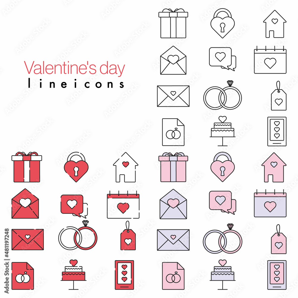 Valentines day line icon set, outline romantic sign for valentine card design, simple love symbol Valentines day line icon set, outline romantic sign for valentine card design, simple love symbol