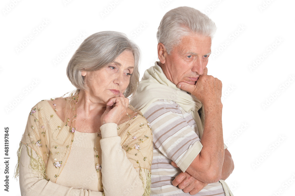 Portrait of sad senior couple on white background Portrait of sad senior couple on white background