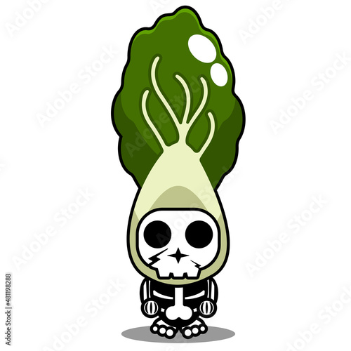 vector cartoon character mascot costume human skull vegetable cute bok choy