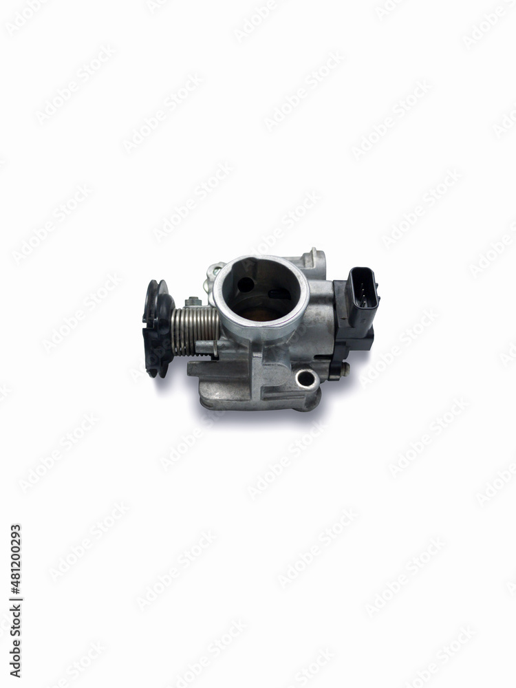throttle valve with electronic control air supply to the engine on white background