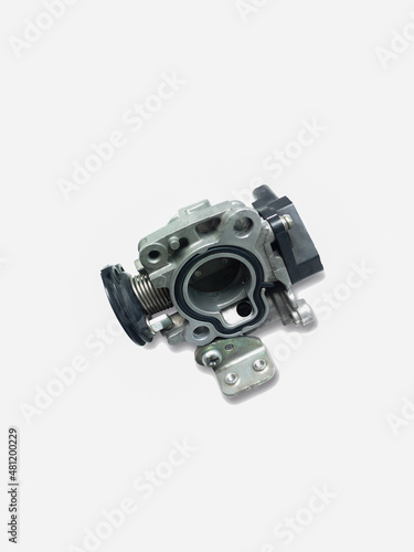 throttle valve with electronic control air supply to the engine on white background