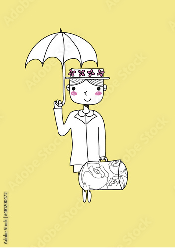 Mary Poppins scende dal cielo col suo ombrello photo