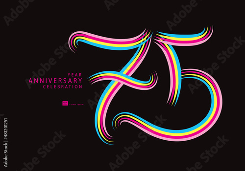 Fototapeta Naklejka Na Ścianę i Meble -  75 years anniversary celebration logotype colorful line vector, 75th birthday logo, 75 number, Banner template, vector design template elements for invitation card and poster.