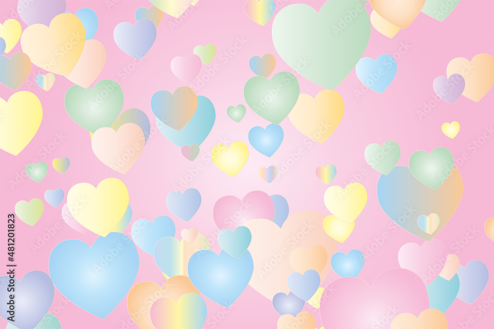 Vintage background of colorful hearts on pastel pink background	