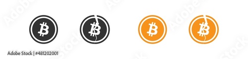 Bitcoin coin icon in black and flat style. Break cryptocurrency button. Vector illustration