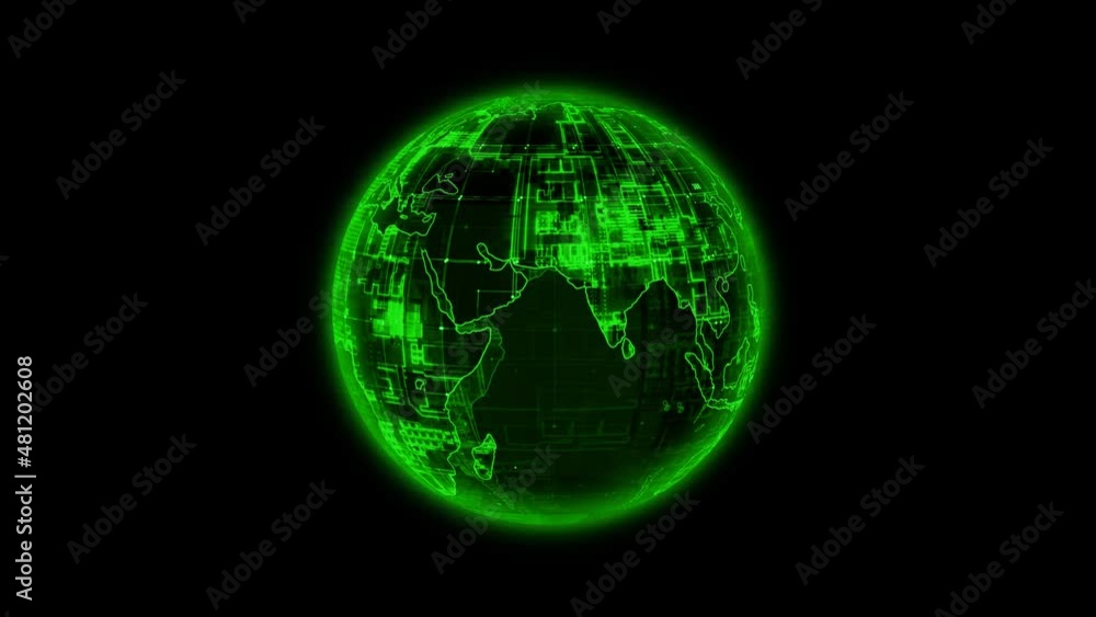 Digital technology hologram planet earth animation, Green glowing technology hologram earth animation Digital technology hologram planet earth animation, Green glowing technology hologram earth animation