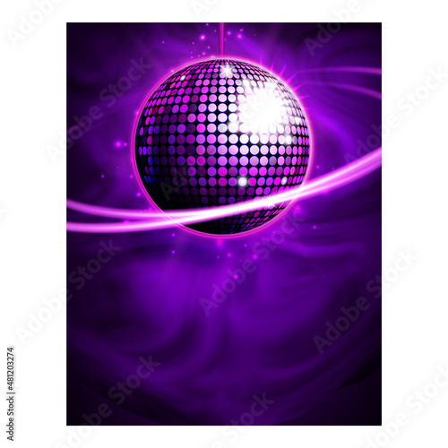 Disco music party poster background Abstract club flyer. Electro disco musicball. realistic vector illustration