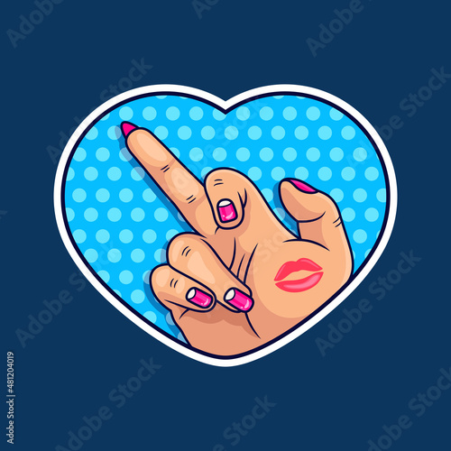 Middle finger with frame love vector. Symbol icon concept isolated premium vector