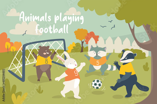Animals playing football concept background