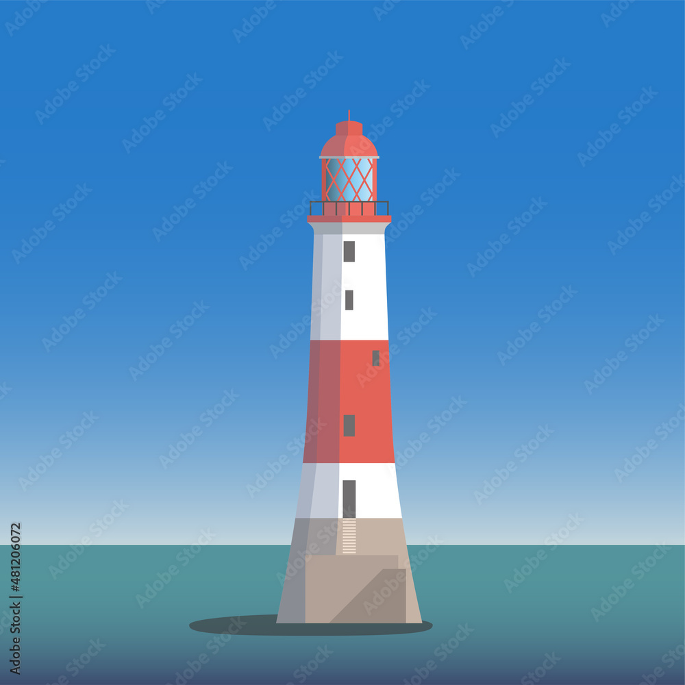 Beachy Head Lighthouse at Eastbourne beach, south England. Vector Illustration