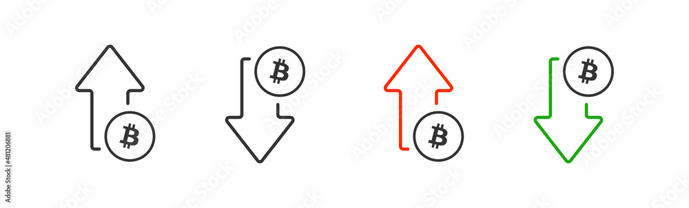 Bitcoin arrow rise and fall isolated icon in line style. Vector business concept Bitcoin arrow rise and fall isolated icon in line style. Vector business concept