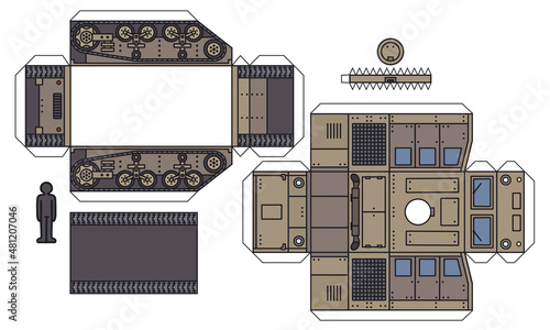 The paper model of a vintage sand military armoured tracked carrier