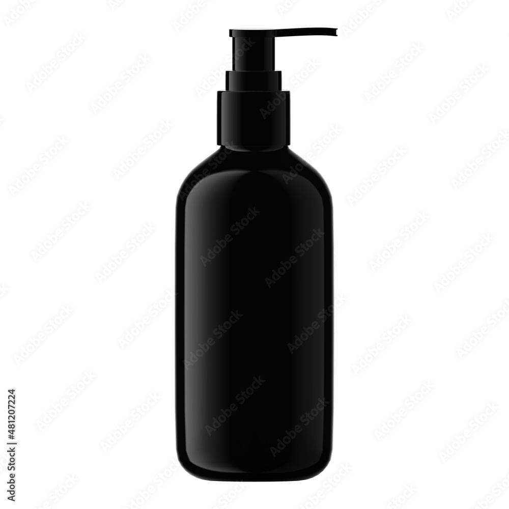Fototapeta premium Round Black Plastic Bottle Cosmetic with Dispenser Pump Isolated