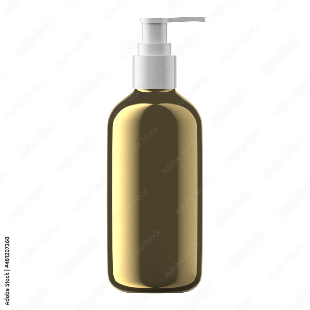 Round Gold Plastic Bottle Cosmetic with Dispenser Pump Isolated Round Gold Plastic Bottle Cosmetic with Dispenser Pump Isolated