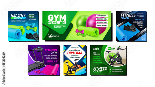 Gym poster sport workout background set design template. banner fit. Gym poster training flyer. layout concept. exercise brochure. sport fitness health. marathon motivation. strong vector illustration