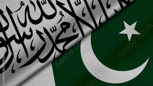 Photos 3D rendering of two flags of Islamic Emirate of Afghanistan and Republic of paki
