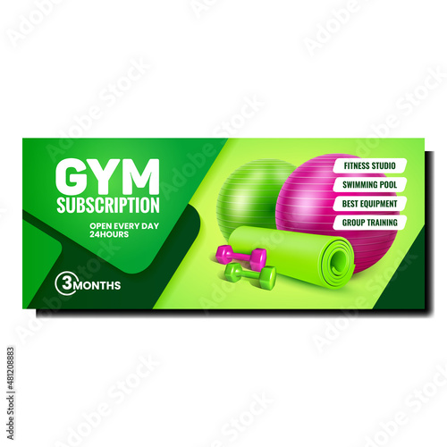Gym subscription. Gym poster sport workout background design template. Modern trainer. realistic vector illustration