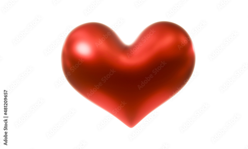 Red heart on white background for happy valentines day, 3D Rendering