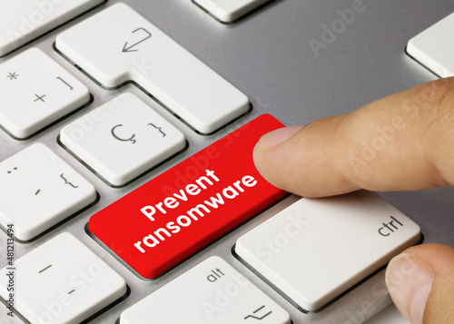 Prevent ransomware - Inscription on Red Keyboard Key.