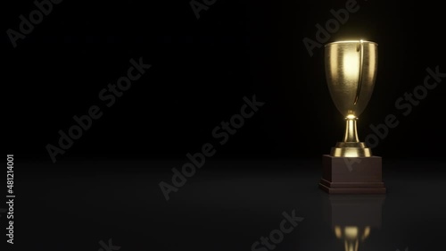 Award Trophy, Rotation Loop Gold trophy Cup and dark background. Prizes for the Champions. 4K